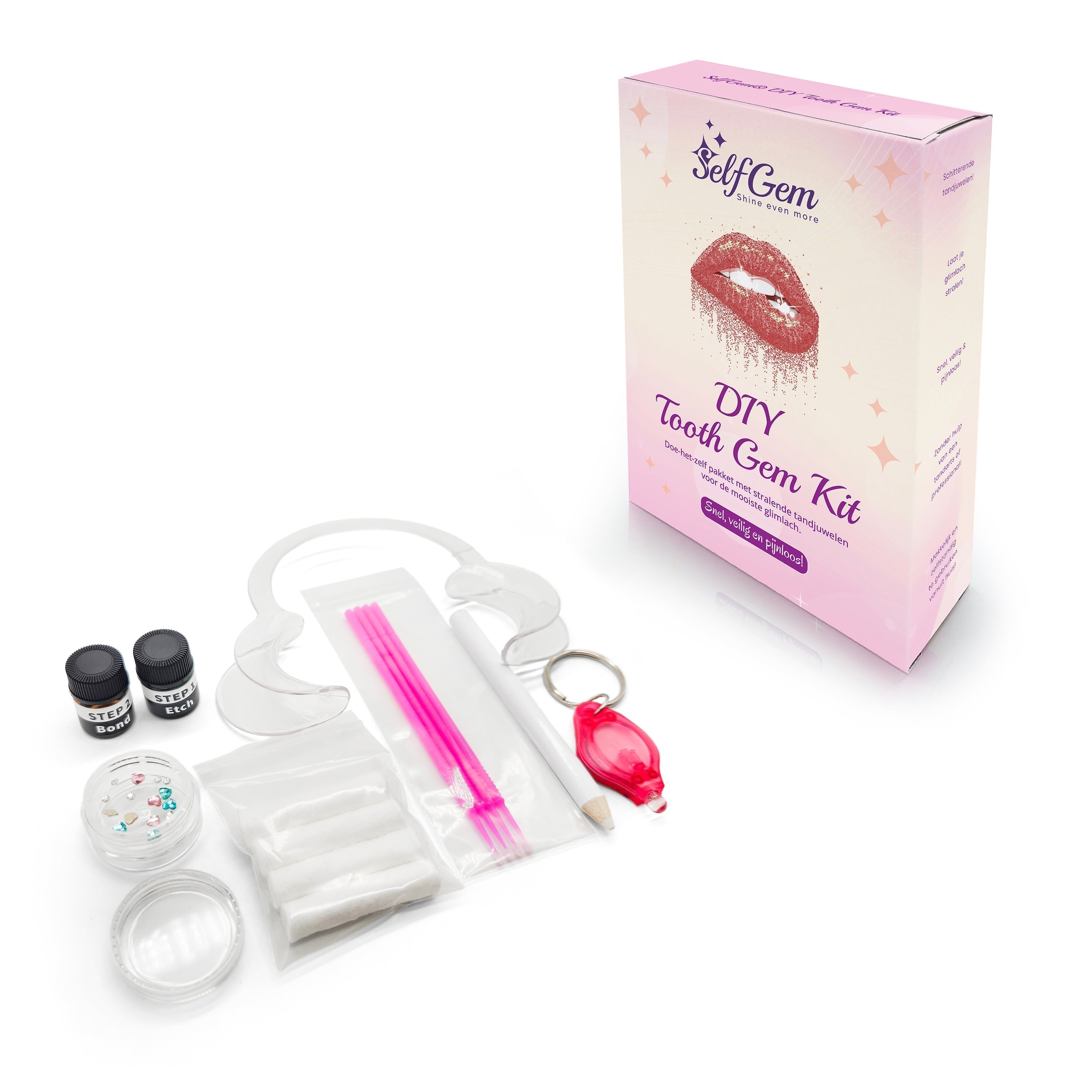 Verpakking van de SelfGem Tooth Gem Kit