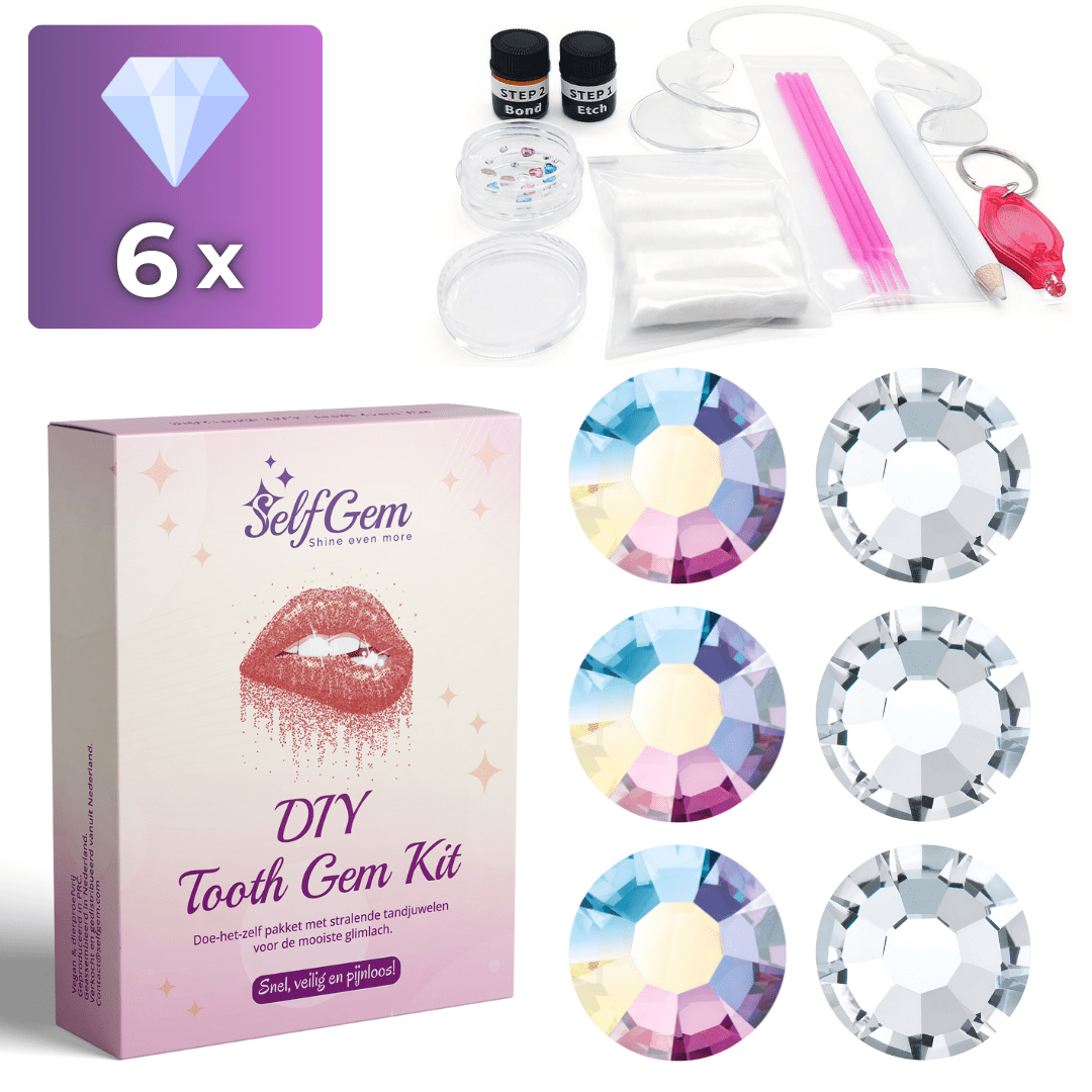 SelfGem™ DIY Tooth Gem Kit | Diamond & AB Crystal Set (6 stuks) - SelfGem