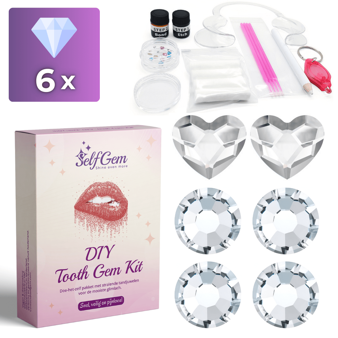 SelfGem™ DIY Tooth Gem Kit | Diamond & Heart Set (6 stuks) - SelfGem