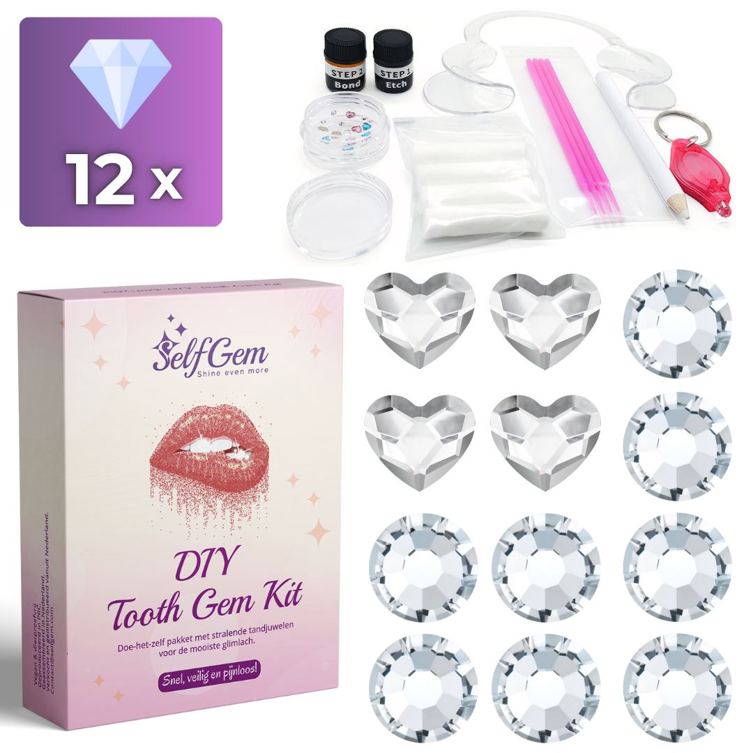 SelfGem™ DIY Tooth Gem Kit | Diamond & Heart Set (12 stuks)
